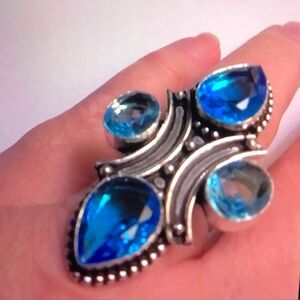 Blue Topaz Stamped 925 Sterling Silver Ring